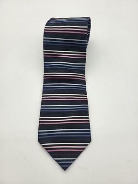 Navy Striped Men's Tie with Pink and Light Blue Accents